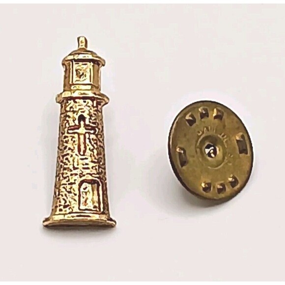 Lighthouse Light House w/ Cross Gold Tone Pin Nautical Sea - Picture 2 of 8
